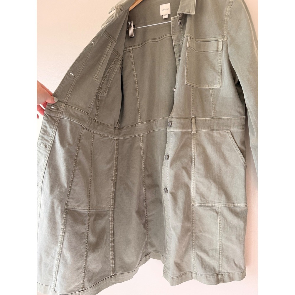 JJill Denim Womens Medium Sage Green Cotton Chore Coat Longline Utility Jacket - Picture 4 of 7